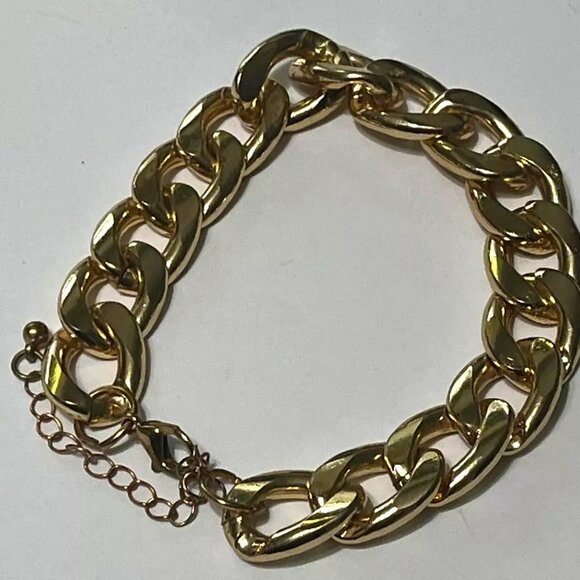 Stunning Couture Gold Plated WIDE CUBAN Oval LINK Chain Bracelet 9 -12 Inches - Picture 2 of 3